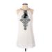 Speechless Casual Dress - Shift Tie Neck Sleeveless: White Print Dresses - Women's Size Small