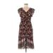 Shein Casual Dress - Midi V Neck Short sleeves: Brown Floral Dresses - Women's Size Medium