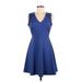 Mi ami Casual Dress - Mini V-Neck Sleeveless: Blue Print Dresses - Women's Size Medium