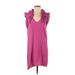 Free Press Casual Dress - Shift V Neck Sleeveless: Pink Print Dresses - Women's Size Small