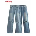 Tangada 2024 pantaloni Jeans strappati blu da donna pantaloni tasche bottoni pantaloni lunghi in