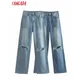 Tangada 20223 pantaloni Jeans strappati blu da donna pantaloni tasche bottoni pantaloni lunghi in