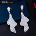 CWWZircons Luxury Cubic Zirconia Pave Baguette Stones Engagement Party Big Drop Unique Earrings for