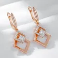 Wbmqda Luxury Double Layer Rhombus Zircon Drop Earrings For Women 585 Rose Gold Silver Mix Color