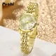 POSHI Stainless Steel Strap Quartz Watch Fashion Casual Women's Watches Crystal Dial Quartz Movement