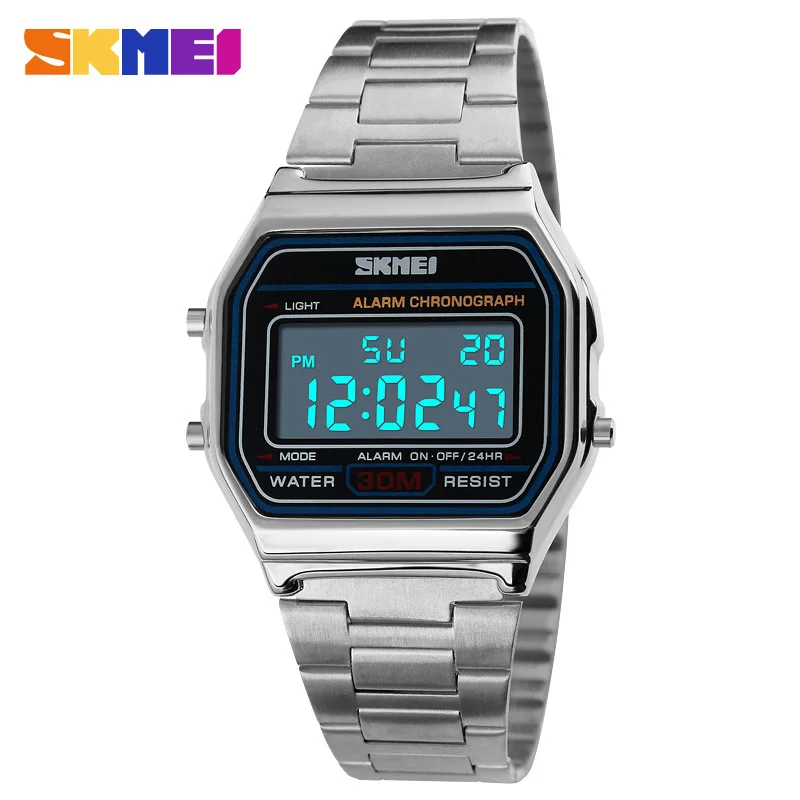 Neue Business Männer Retro uhr wasserdichte elektronische uhr mode persönlichkeit der uhr dünne streifen relogio masculino digitale SKMEI Image