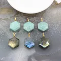 Natural Labradorite/Amazonite Flat Hexagon Faceted Pendants For Women Jewelry Making DIY Earring