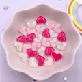 50pcs Resin Cute Crystal Pink Rose White Shiny Heart Art Nail Flatback Rhinestone Figurines DIY