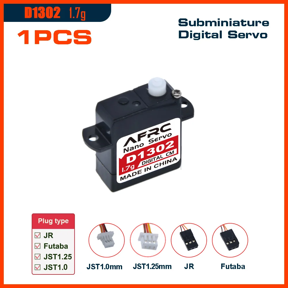 AFRC D1302 Subminiatur-Digitalservo 1,7 g kernloser Motor für RC-Flugzeugauto 0,04ec, schneller JST-Stecker oder JR-Stecker für den Innenbereich, 3D-Flig Image
