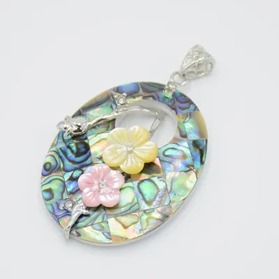 Natürliche Perlmutt Shell Oval Blume Perle Anhänger frauen Abalone Sea Shell Halsketten Anhänger