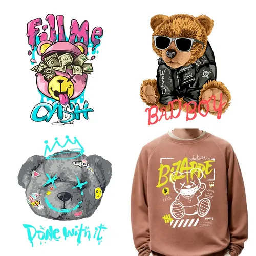 Teddybär Patches Eisen Tier Logo überträgt Streetwear Bär Design Eisen auf dtf Plast isol Aufkleber