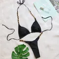 Schwarz sexy Tanga Bikinis Frauen einfarbige Bade bekleidung weibliche Badeanzug schwimmen Beach