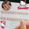 24 Stück Sanrio Hello Kitty Falscher Nagel Künstlicher Nagel mit Kleber Kawaii Anime Glitzer Elegante kurze Nägel Kurzer falscher Nagel zum Aufdrücken