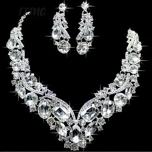 Frauen Luxus Hochzeit Prom Braut Schmuck Sets Afrikanische Perlen Strass Hochzeit Halskette Ohrringe