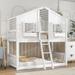 Twin over Twin House Bunk Bed with Roof , Window, Window Box, Door , with Safety Guardrails and Ladder