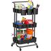 3-Tier Rolling Utility Cart with Hanging Cups & Hooks & Handle, Plastic Cart Organizer with Wheels