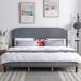 Linen Upholstered Bed with Curved Nailhead Trim Headboard Footboard