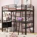 Twin Size Loft Bed with 4 Layers of Shelves and L-shaped Desk, Stylish Metal Frame Bed with a set of Sockets, USB Ports