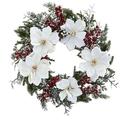 Silk Plant Nearly Natural 22 Snowed Magnolia & Berry Wreath
