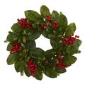 Silk Plant Nearly Natural 24 Magnolia Leaf Berry and Pine Artificial Wreath