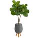 Silk Plant Nearly Natural 3.5 Fiddle Leaf Fig Artificial Tree in Gray Planter with Stand