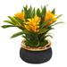 Silk Plant Nearly Natural 11 Bromeliad Artificial Plant in Stoneware Planter - Yellow