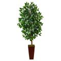 Silk Plant Nearly Natural 5 Ficus Artificial Tree in Bamboo Planter
