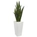 Silk Plant Nearly Natural 4 Sansevieria Artificial Plant in White Tower Planter