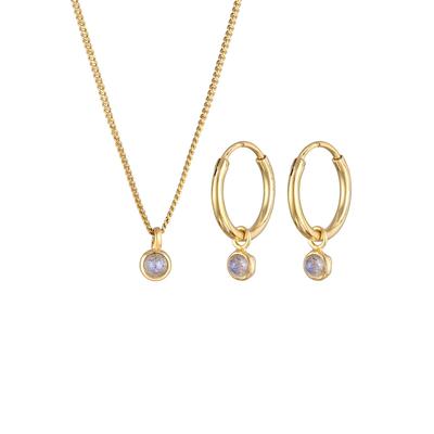 Elli PREMIUM Schmuckset Kette Creolen Labradorite Stein 925 Silber vergoldet Gold Damen