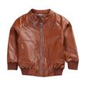 HBFAGFB Boys Jacket Little Boys Leather Zipper Jacket Lightweight and Fashion PU Outwear Brown Size 150