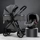 Travel Stroller Jogging Pram Lightweight Pushchairs from Birth with Diaper Bag,Aluminum Alloy Frame,Luxury Gift Rain Cover,Footmuff,Mosquito Net (Color : Dark Grey, Size : 3 in 1)