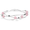 HENRYKA 925 Sterling Silver & Rose Quartz Weaved Bangle | Boho Style Beaded Bracelet | Unique Summer Jewellery & Holiday Fashion Accessory for Teenage Girls & Women