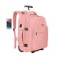 DEVPNR Rolling Backpack for Women, 17Inch on Laptop Travel Backpack with Wheels, Under Seat Carry on Luggage Airplane, Roller Backpack for Adults, Overnight Business Trolley Backpack Bag, Sweet Pink,