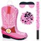 15.7 Inch Western Cowboy Boots Pinata Western Cowboy Party Favors Cowboy Theme Birthday Party Decorations with Blindfold Stick and Confetti for Photo Prop Candy Holder and Party Supplies (Pink)