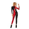 Kepblom Shiny Metallic Unitard Turtleneck Long Sleeve Footless Zentai Suit Catsuit Dancewear, Red&black, XX-Large