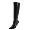 Easyfox Knee High Boots Women Pointed Toe Tall Boots 3 In Stiletto High Heel Long Boots Side Zipper Dress Knee High Boots, Black, 4 UK