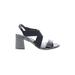 Anne Klein Sandals: Slingback Chunky Heel Casual Gray Print Shoes - Women's Size 7 1/2 - Open Toe