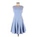 Calvin Klein Casual Dress - A-Line Scoop Neck Sleeveless: Blue Print Dresses - Women's Size 8 Petite