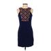 Gianni Bini Casual Dress - Sheath High Neck Sleeveless: Blue Print Dresses - Women's Size Small