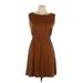 Love @ First Sight Casual Dress - Mini Scoop Neck Sleeveless: Brown Print Dresses - Women's Size Large