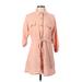 Pink Lily Casual Dress - Shirtdress Collared 3/4 sleeves: Pink Print Dresses - Women's Size Small