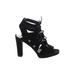 Via Spiga Heels: Strappy Chunky Heel Cocktail Party Black Solid Shoes - Women's Size 7 1/2 - Open Toe