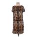 The Limited Casual Dress - Shift High Neck Short sleeves: Brown Leopard Print Dresses - Women's Size X-Small Tall