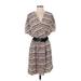 BCBGMAXAZRIA Casual Dress - Mini V-Neck Short sleeves: Gray Print Dresses - Women's Size X-Small