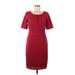 Ellen Tracy Casual Dress - Sheath Scoop Neck Short sleeves: Burgundy Print Dresses - Women's Size 8