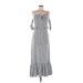 StyleStalker Casual Dress - Midi Cold Shoulder Sleeveless: Blue Stripes Dresses - Women's Size Medium