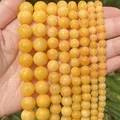Natural Yellow Ambers Jades Stone Round Loose Spacer Beads For Jewelry Making DIY Bracelet Handmade
