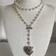 Handmade Pearl Heart-Shaped Small Box Pendant Beaded Chain Layered Necklace Rosary Necklace