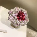 925 Silver High Carbon Diamond Color Ice Flower Cut Open Flower Ring Ladies Birthday Cocktail Party