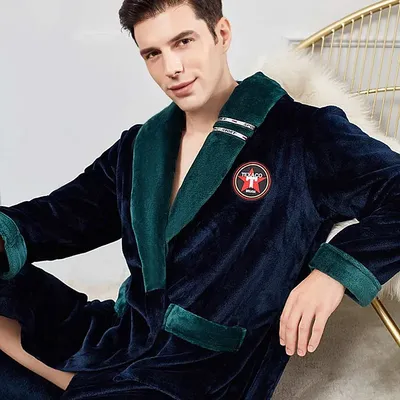Ultra Lange Winter Kimono Bademantel Männer Verdicken Flanell Robe Kleid Übergroßen 3XL-4XL Nachthemd Lose Korallen Fleece Nachtwäsche Image
